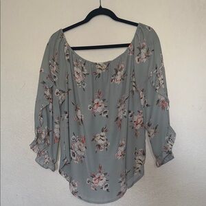 Sweet Rain Sage Green Floral Off-Shoulder Blouse